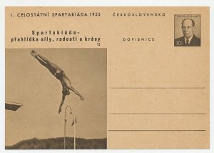 Postal stationery Czechoslovakia 1955 Spartakiad Prague - Platform diving