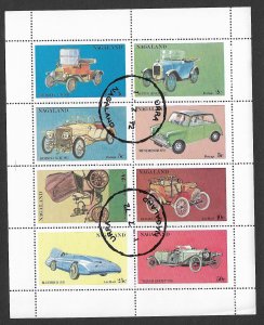 NAGALAND INDIA Fantasy Issue 1972 AUTOMOBILES CARS Sheet of 8 Used