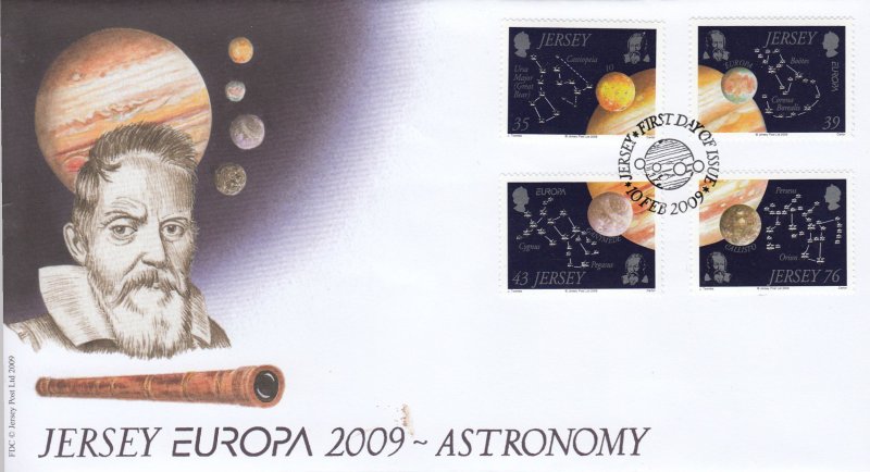 Jersey 2009  Astronomy Europa Set of 4 on official FDC