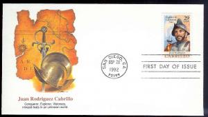 UNITED STATES FDC 29c Juan Cabrillo 1992 Fleetwood