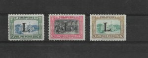 COLOMBIA 1950 AIRMAIL OVERPRINTED L MNH SCOTT C183/5 MI 587/9 2, 3 & 5 PESOS