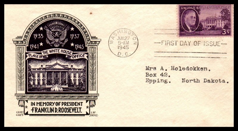 US 932 Franklin D Roosevelt Cachet Craft Steahle Typed FDC