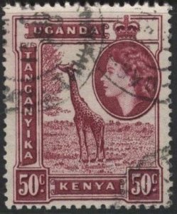 Kenya (KUT) 110 (used) 50c giraffe, Eliz. II, deep red lilac (1954)