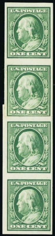 383V, Mint VF NH Imperforate Coil Vert Paste-Up Strip of Four --- Stuart Katz