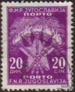 Yugoslavia 1951-52  Sc#J71 20din Purple Star & Torches USED.