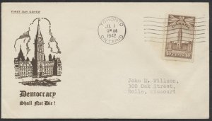 1942 #257 10c Parliament War Issue FDC Rosenbaum Patriotic Cachet Toronto