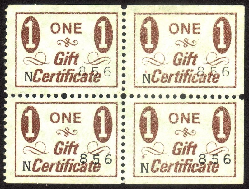 1 Gift, Certificate stamp, Block of 4