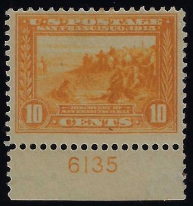 Scott #400 - VF-OG-LH - Bottom margin plate # single. Showpiece!  - SCV $115