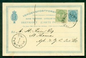 DANISH WEST INDIES #BK4, 2¢ card w/1¢ added franking, tied Frederiksted, VF