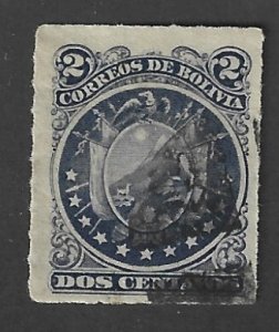 BOLIVIA Scott #25 Used 2c  Coat of Arms stamp 2022 CV $3.00