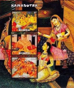 INDIA, MUMBAI - 2017 - Kamasutra #4 - Imperf 3v Sheet - Mint Never Hinged