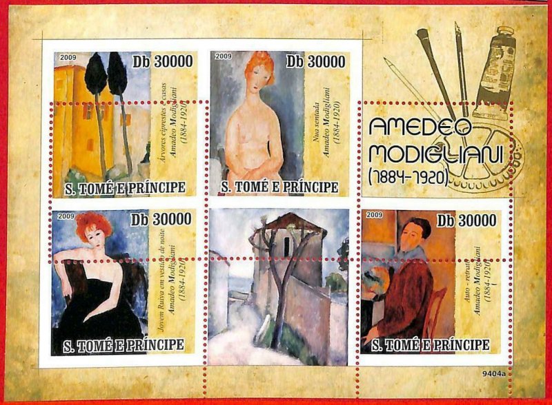 A3328- SAO TOME & PRINCIPE, ERROR MISPERF Miniature sheet: 2009, Modigliani, Art