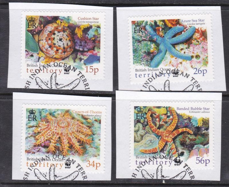 British Indian Ocean Territory # 231-234, WWF - Starfish, Used on paper