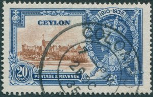 Ceylon 1935 20c brown & deep blue Jubilee SG381 used