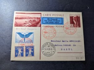 1930 Switzerland Airmail LZ 127 Graf Zeppelin Postcard Cover Geneva to Basel