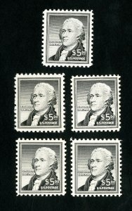 US Stamps # 1053 F-VF+VF Lot of 5 OG NH Scott Value $250.00