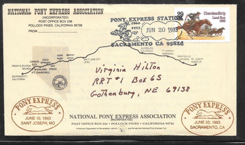 Just Fun Cover #2754 Sacramento - St Joseph Pony Express 133 Years Comm (A1296)