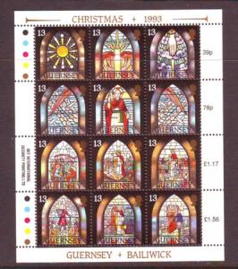 Guernsey Sc 525 1993  Christmas Church Windows stamp sheet mint NH