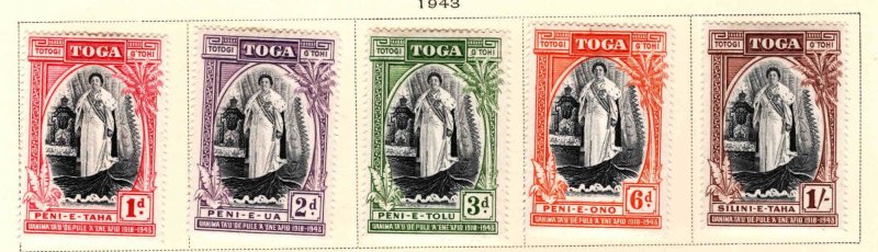 TONGA  Scott 82-86 MH* Queen Salote stamp set 1944