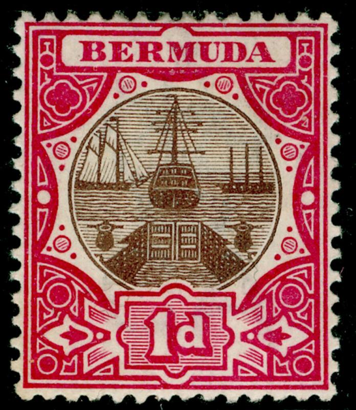 BERMUDA SG32, Dry Dock 1d brown & carmine, LH MINT.