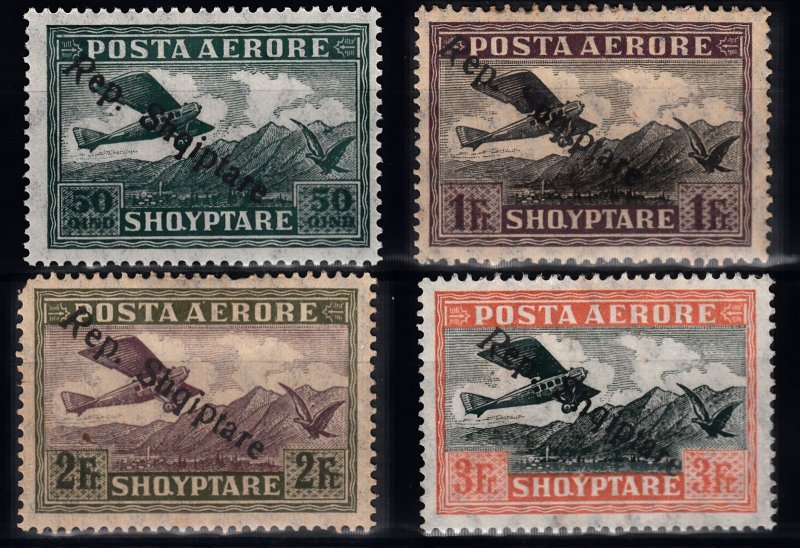 1927 ALBANIA AIRPOST OVERPRINT IN BLACK (YVERT# 11-14) MH/MNG