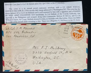 1944 San Francisco CA USA Airmail Cover to Washington DC M Mellnik Escaped POW