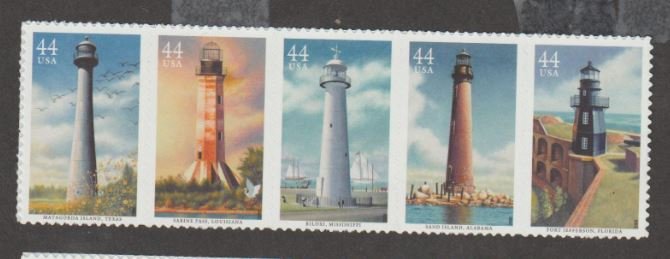 U.S. Scott #4409-4413 Gulf Coast Lighthouses Stamps - Mint NH Strip of 5