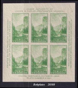 BOBPLATES #751 Trans Miss Yosemite Souvenir Sheet of 6 21341 VF MNH SCV=$15