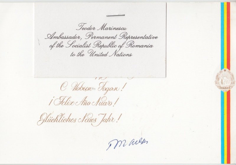 ROMANIA CHRISTMAS CARD AUTOGRAPH ION MAURER POLITICIAN SOCIALIST 1985 SIGNED