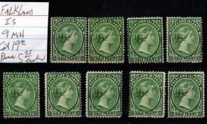 Falkland Islands 9 Mint Hinged