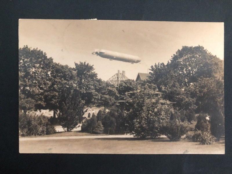 1912 Flensburg Germany RPPC Postcard Cover Zeppelin Over Park To Hong Kong