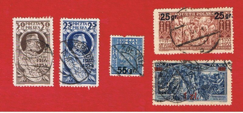 Poland #282-286  VF used  Surcharges Free S/H
