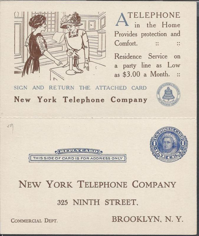 Telephone Advert, 1c Blue Reply Card, UY5, Postal Cards