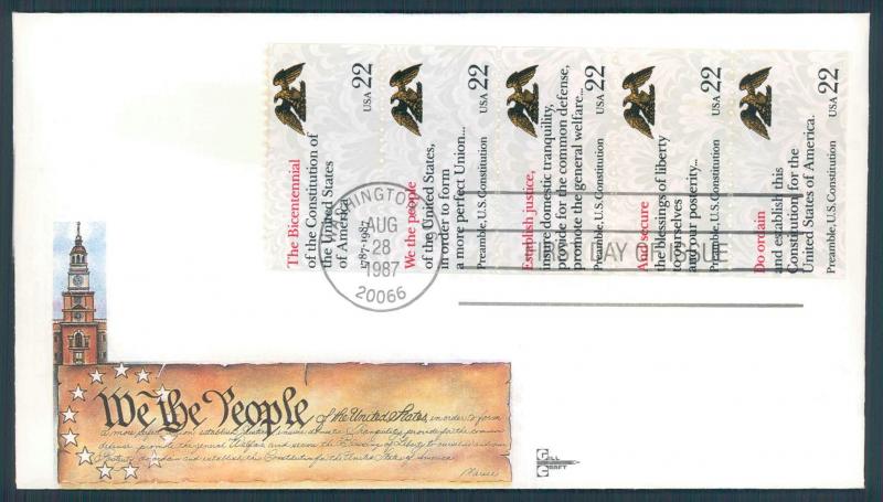#2359a Constitution Bicentennial Booklet Pane of 5 - Gill...