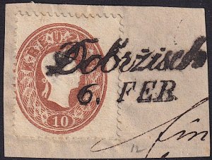 Austria - 1860 - Scott #15 - used on piece - Dobrzisch script pmk Czech Republic