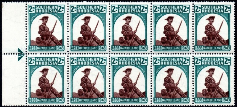 1943 Southern Rhodesia Sg61var with 9 Flaws inc Malformed 'D' Unmounted Mint