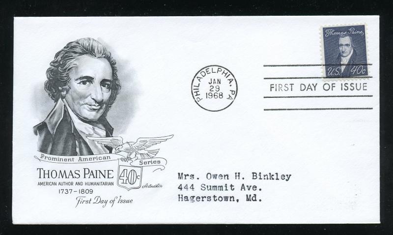 US 1292 Thomas Paine 40c - Author ADDR ArtMaster FDC