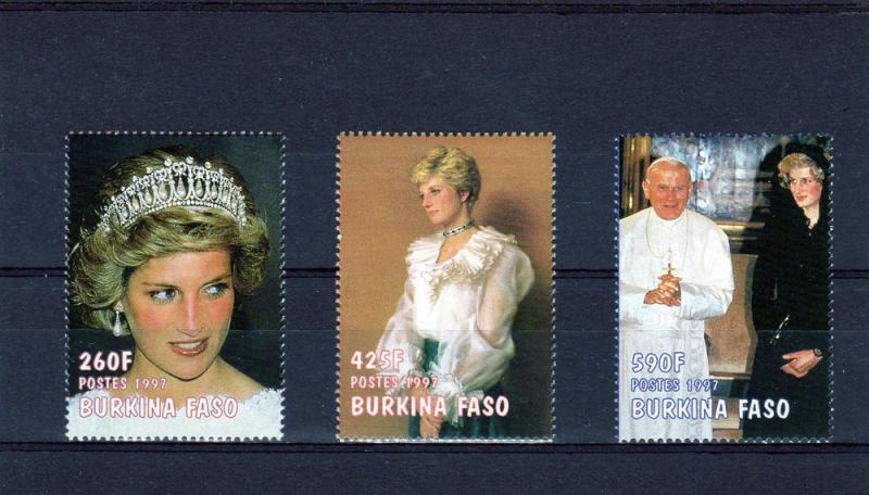 Burkina-Faso 1997,Pope JP.II, Diana set perforated mnh.vf