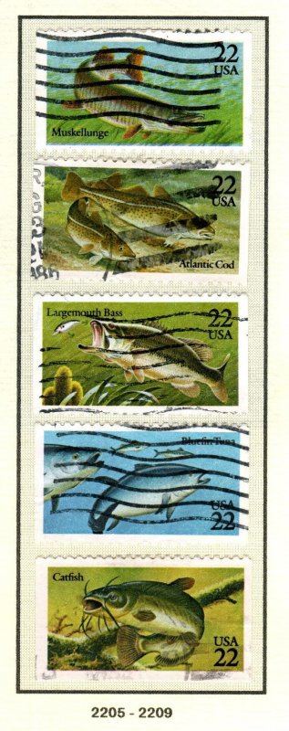 SC# 2205-09 - (22c) - Fish booklet - used set of 5 singles