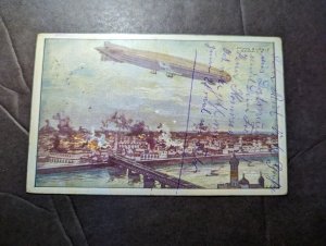 1915 Germany Military Zeppelin Postcard Cover to German POW in Fukuokaken Japan
