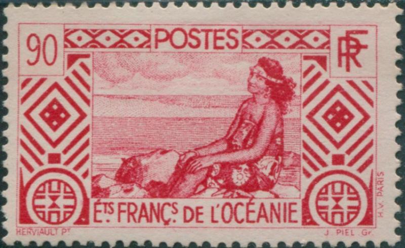 French Oceania 1934 SG105 90c red Tahitian Girl MLH