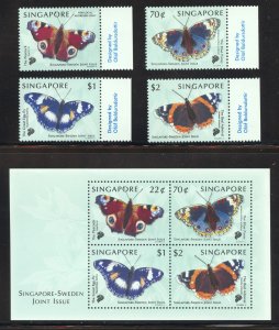 Singapore Scott 903-907 MNHOG - 1999 Butterflies Issue - SCV $13.10