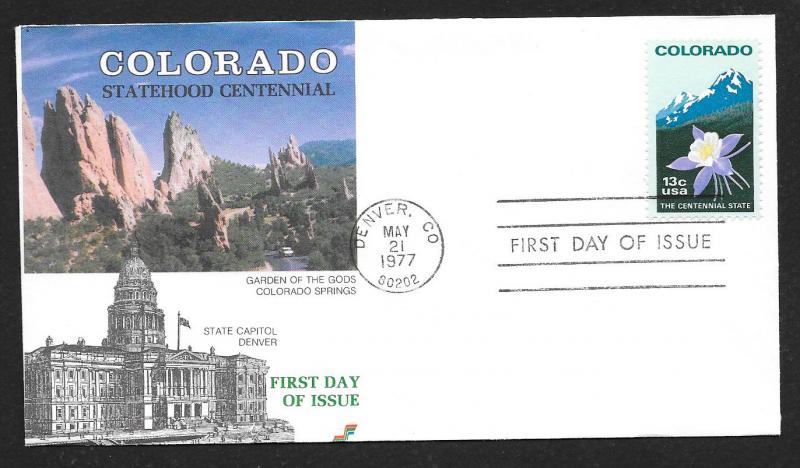 UNITED STATES FDC 20¢ Colorado Statehood 1977 Spectrum