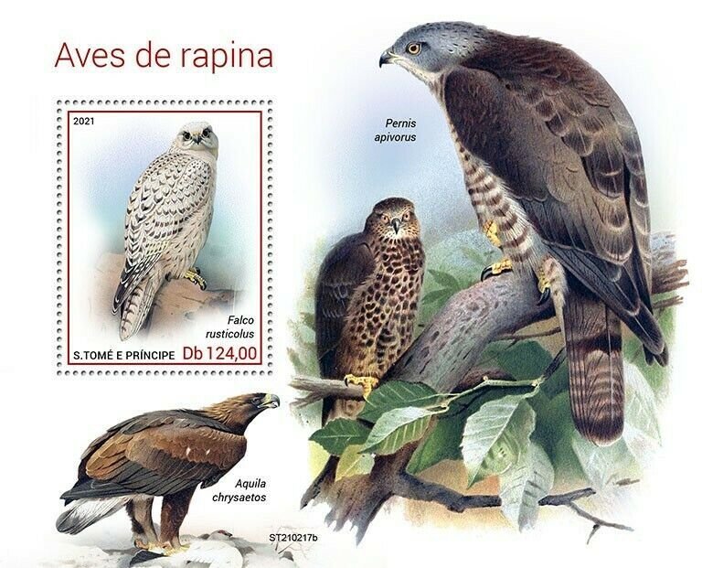 Sao Tome & Principe 2021 MNH Birds of Prey Stamps Raptors Gyrfalcon 1v S/S