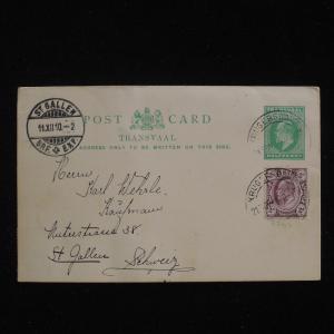 WS-F743 TRANSVAAL - Postcard, 1910 W/Additonal Stamp On Back To Switzerland