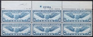 U.S. Mint Stamp Scott #C24 16c Air Mail Top Plate # Block/6, VF. NH (gum skips).