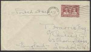 1935 Paquebot Cover Posted at Sea Southampton Cancel #213 3c Silver Jubilee