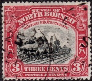 North Borneo 138 - Used - 3c Railroad Station (P:14) (1909) (cv $2.90)