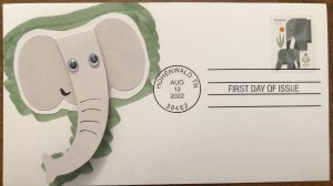 2022 Elephants FDC HAND CRAFTED Cachet googly eyes, trunk raises up!