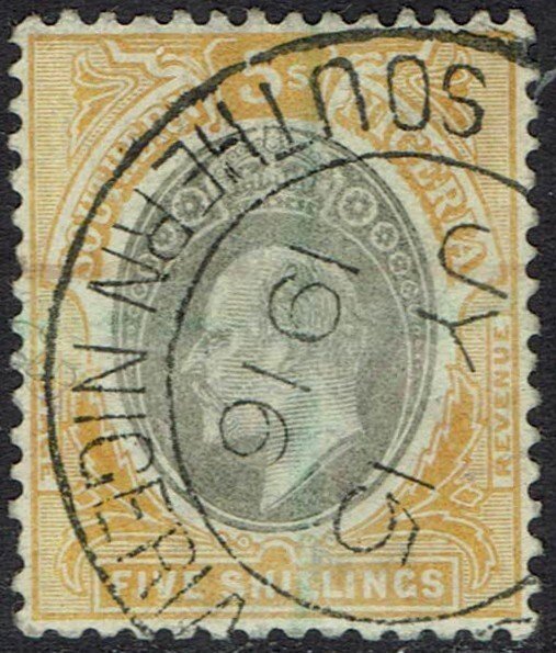 SOUTHERN NIGERIA 1903 KEVII 5/0- WMK CROWN CA USED BUT DOUBTFUL PMK